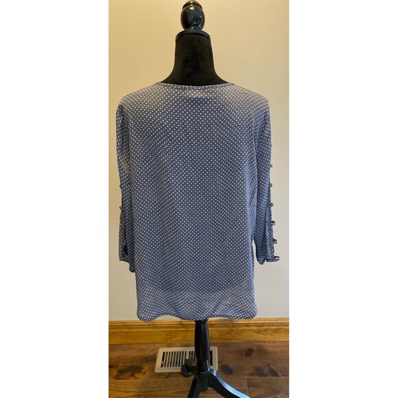 Fred David FD Blouse Top Plus Size XL Blue Gray Polka Dot Pullover Vented Sleeve - Picture 5 of 11
